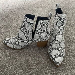 Black & white snake skin ankle boots